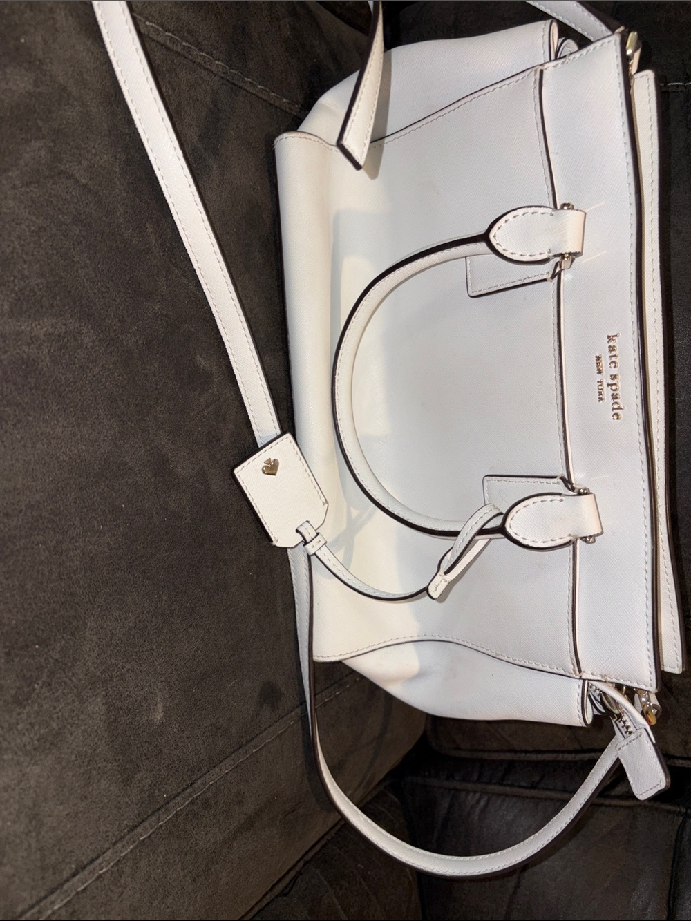 kate spade white leather satchel with gold-tone logo